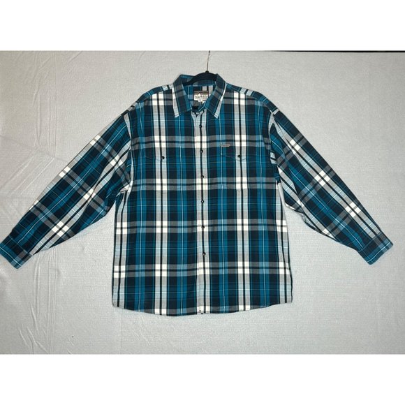 Powder River Outfitters Mens XL Panhandle Slim Blue Plaid Snap Long Sleeve Shirt - Picture 2 of 9